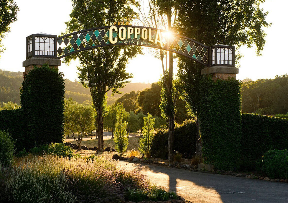 Coppola winery gate green lush entrance